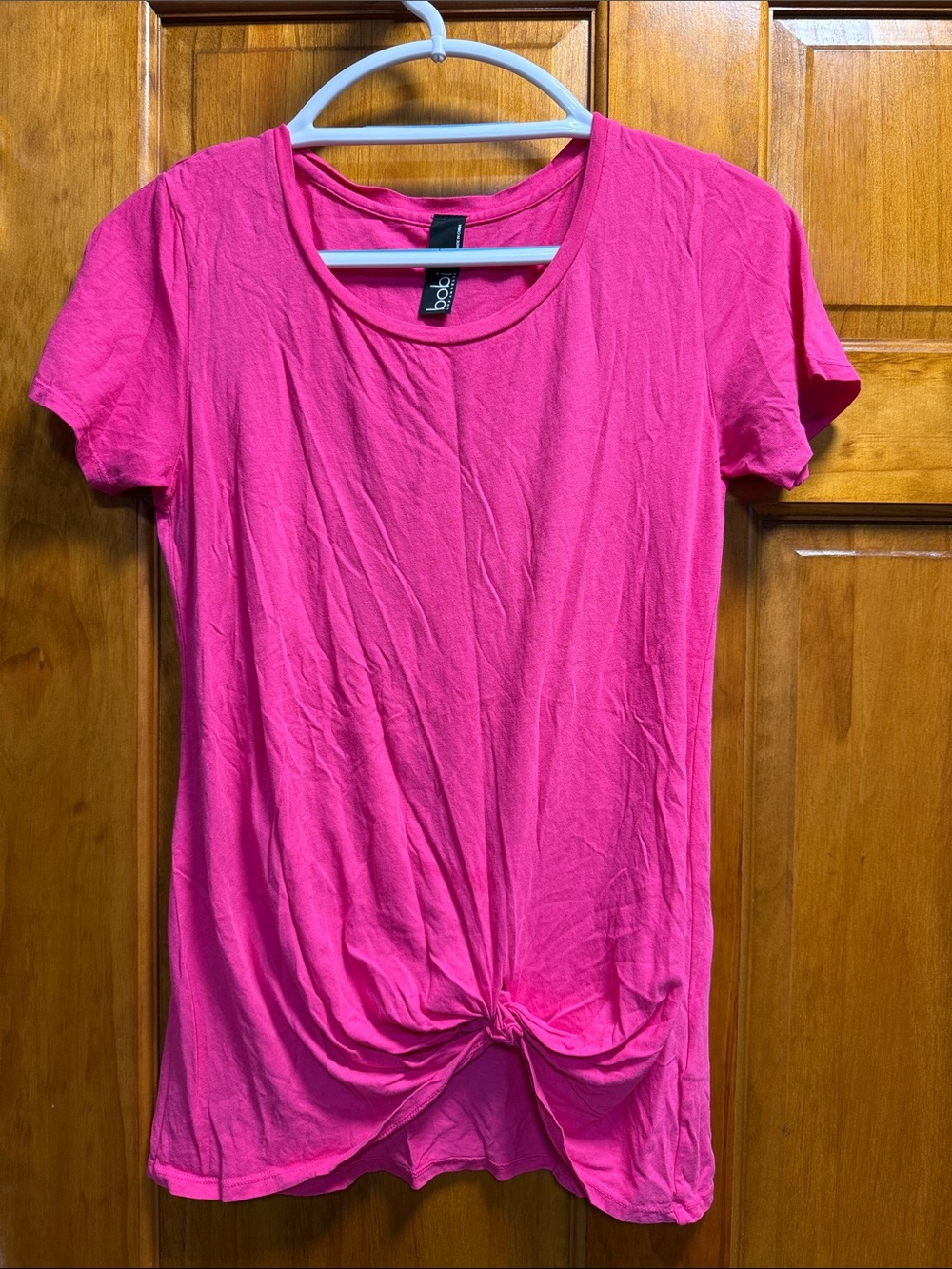 bobi Hot Pink Twist-Front Short Sleeve Tee